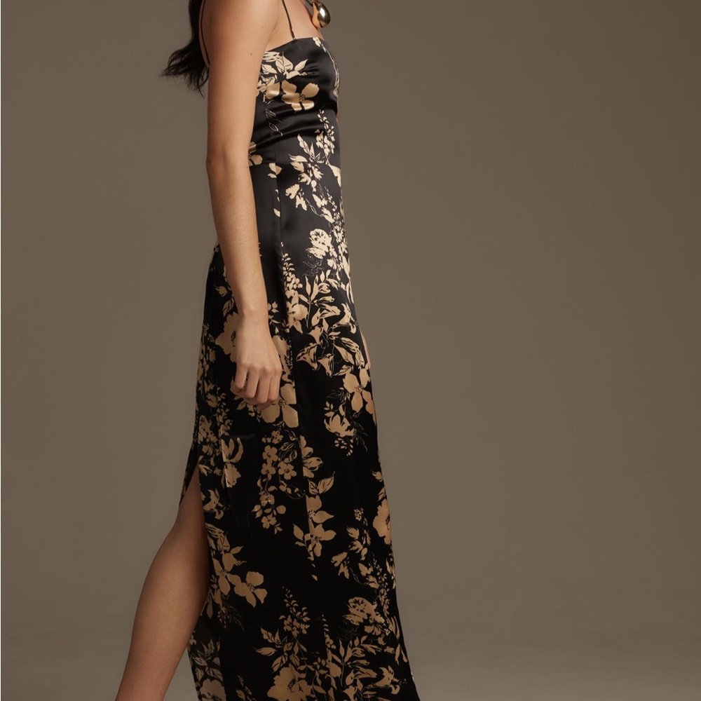 Reformation Frankie Silk Maxi Dress with Black Gold Floral Print